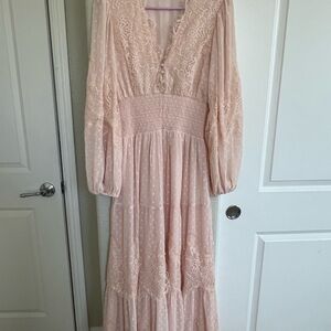 ASOS Blush Long Sleeve Lace Maxi Dress